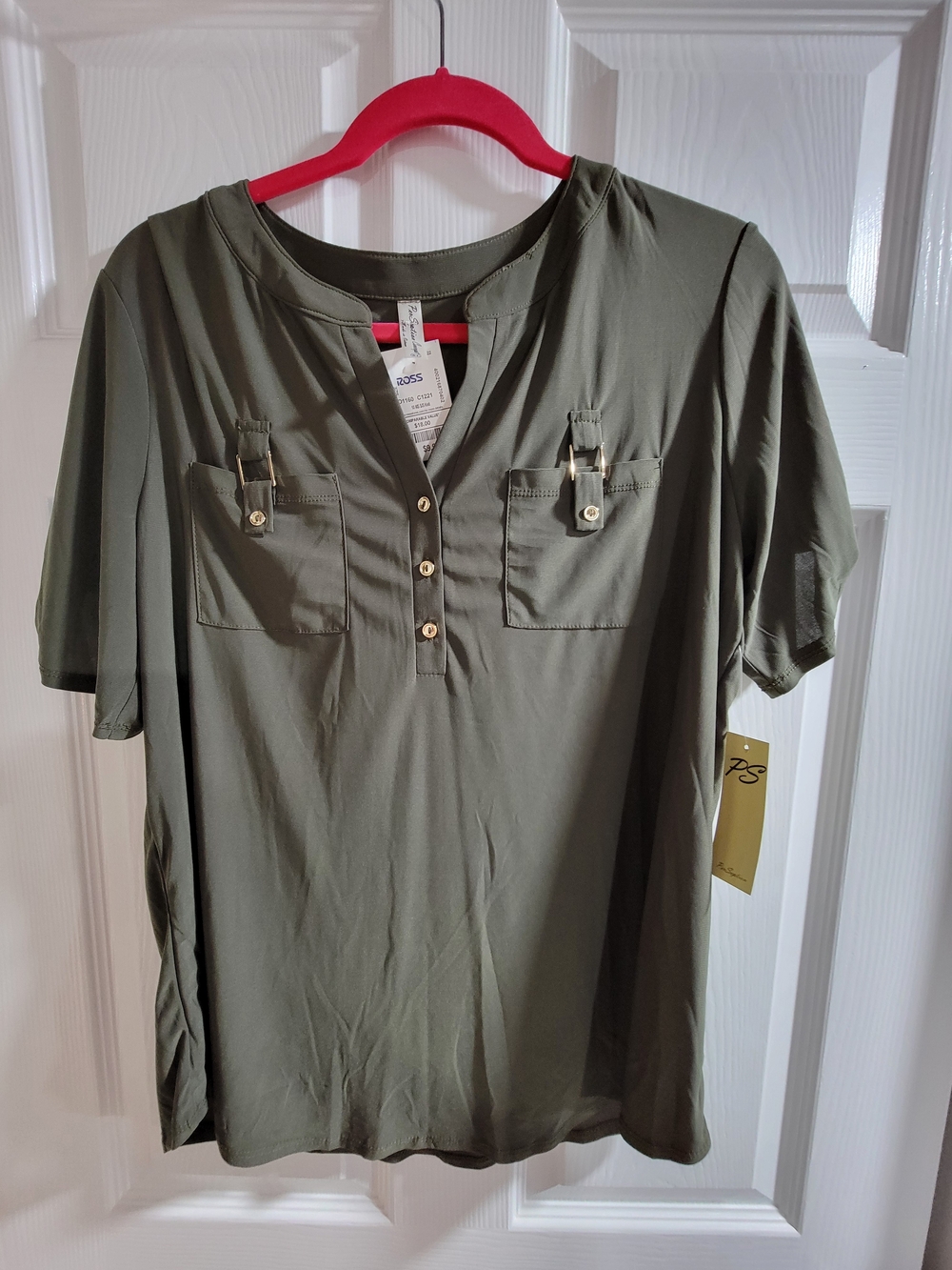 New Perception Concept short sleeve blouse in olive green. size XL